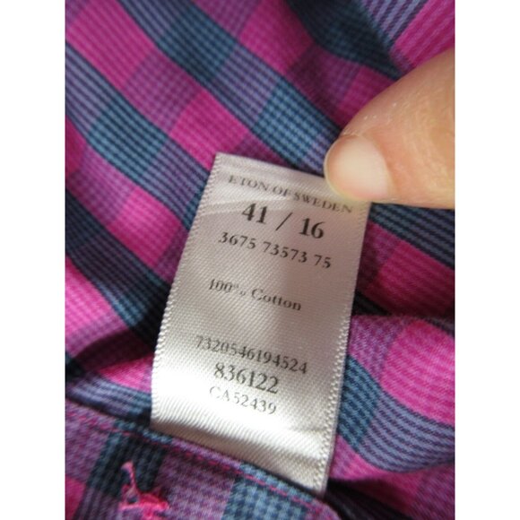 Eton Shirt 16 Pink Button Down Plaid Slim Preppy Casual Woven Large - Picture 9 of 10